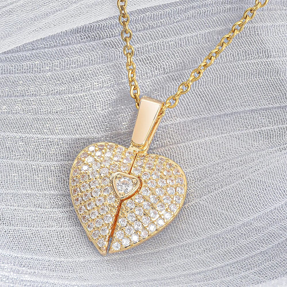 Sparkling Gold Heart Locket Necklace