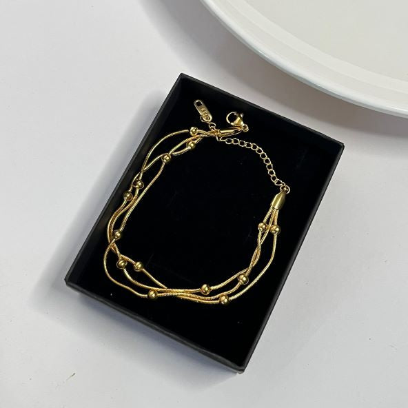 Elegant Multi-Layer Gold Bead Anklet