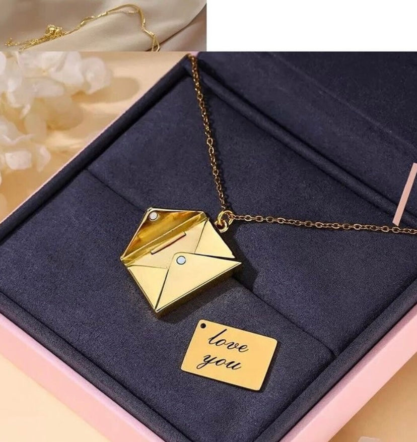 Golden Love Letter Envelope Necklace
