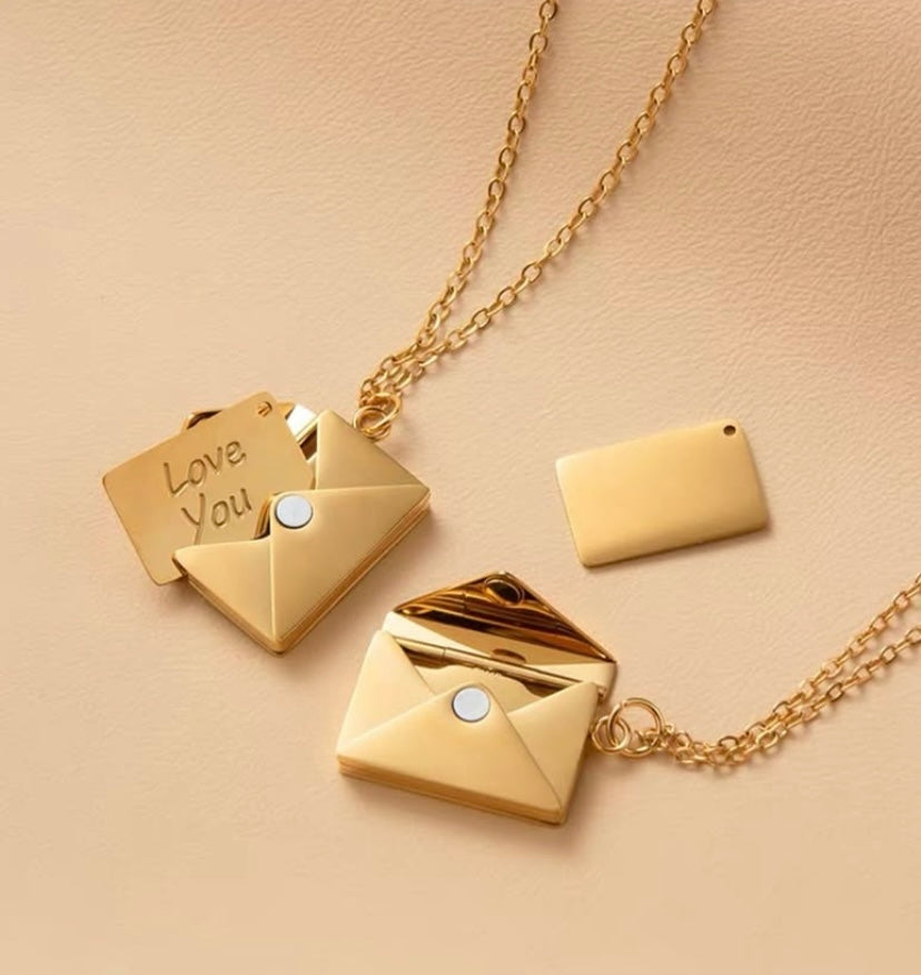 Golden Love Letter Envelope Necklace